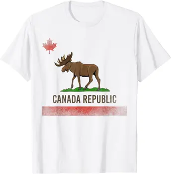 Kanada Respublikos ir Kanados Briedis ir Kalifornijos Vėliavos Combo T-Shirt