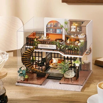 Miniatiūrinis Arbatos Lėlių Modelis su Baldais Namų Desktop 