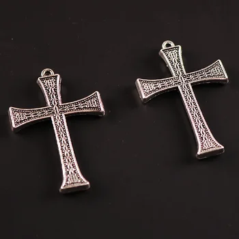 4pcs Sidabro Padengtą 3D Krikščionių Kryžius Pakabukas Retro Karoliai, Auskarai Metalo Priedai 