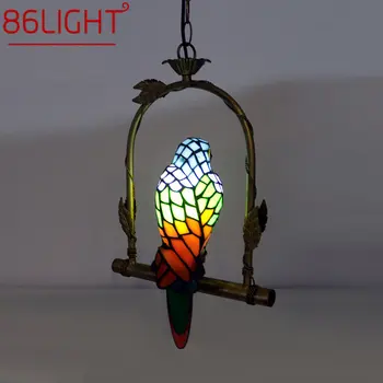 86LIGHT Tiffany Papūga priedai veltiniams, vilna Lempa LED Derliaus Kūrybos Stiklo Kabo Šviesa, Namų Dekoro Balkonas Studijų Eilėje Liustra