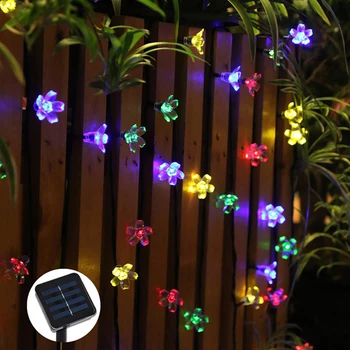Saulės Energijos LED Pasakų String Žibintai 7M 50 LED Peach Blossom Kalėdų Medžiai Vestuves Dekoratyvinis Sodo Vejos Kiemo žibintai