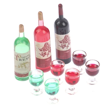 3pcs/set 1/12 Miniatiūriniai Lėlių Modeliavimas Vyno Butelis Vyno taurė Modelis Žaislai, Stalo Puošmena, Papuošalai Namų Reikmenys