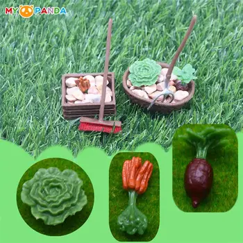 7Pcs/Set 1:12 Miniatiūriniai Lėlių Daržovių Kultivatorius Akėčios Kopūstų, Morkų Saugojimo Krepšys Ūkio Įrankis Modelį Gyvenimo Scenos Dekoras Žaislas