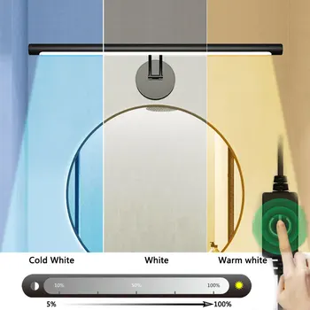 Trijų spalvų Ekrano Kabo Lempa Vonios Veidrodis tualetinis staliukas Užpildyti Šviesos diodų (LED) Punch-nemokamai Vandeniui Reguliuojamas Ryškumas