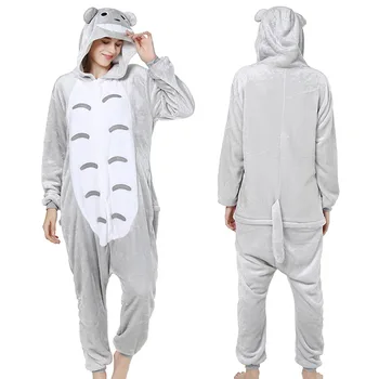 Unisex Kigurumi Suaugusiųjų Gyvūnų Pižama Anime Onesie Kaimynas Totoro Flanelė Animacinių Filmų Mielas Šiltas Cosplay Sleepwear