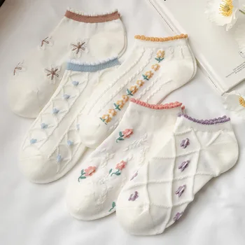 Valtis kojinės, moteriškos vasarinės plonos kojinės, didmeninė prekyba, žemos supjaustyti, seklių burna kojinės, Japonijos nėrinių dryžuotų moteriškų medvilninių kojinių