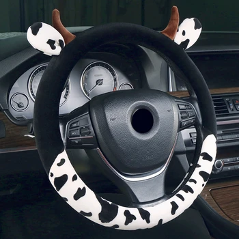 Bendrieji Pliušinis Automobilio Vairo Padengti Kūrybos Mielas Animacinių filmų Karvė Automobilių Pirštinės Interjero Aksesuarų 38CM Rato gaubtas