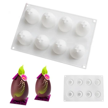 Naujausias 8 Tinklelis Silikono 3D Kiaušinio Formos Liejimo formos Šokoladiniai Velykiniai Kiaušiniai Triufelių Putėsiai Pelėsių Naujas 