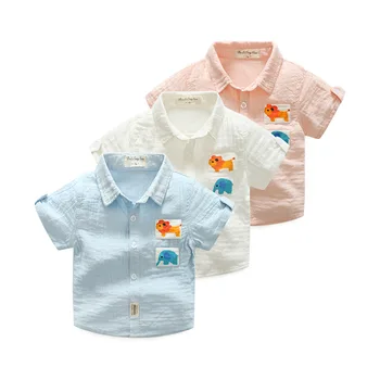 2019 m. vasarą berniukas mergaitė Trumpas rankovės marškinėliai turn-žemyn apykaklės viršūnes Animacinių filmų Gyvūnų kūdikių korėjos Thinne vaikams, drabužiai vaikams, drabužiai