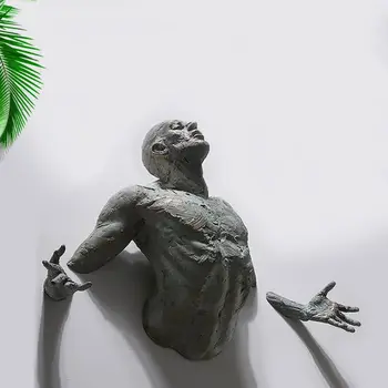 Derva Abstraktaus Pobūdžio Galvanizavimo Imitacija Vario Sienos Meno Laipiojimo Žmogus, Statula, Skulptūra 3D Per Sieną