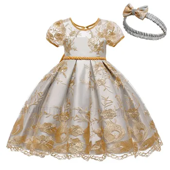 2020 m. nauja baby suknelė lankas aukso nėrinių princesė