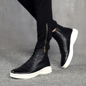 Britų stiliaus vyriški laisvalaikio platformos batai juoda originalus odiniai batai kvėpuojantis kaubojus įkrovos tendencija gražus kulkšnies botas hombre