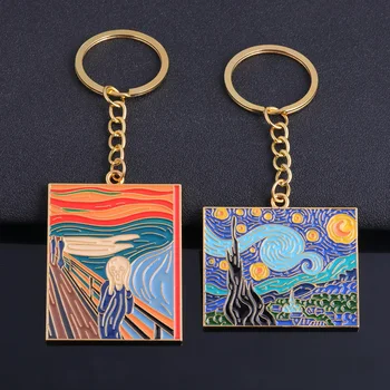 Elegantiškos Van Gogho Meno Aliejaus Tapybai Keychain Collection Key Chain, Moterims, Vyrams, Automobilių paketų prižiūrėtojų raktinę Papuošalai