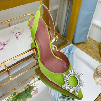 Atsitiktinis Dizainerio mados moterų Siurbliai lady green satino masės taško kojų aukšti kulniukai slingback avalynė Stiletto nuotaka vestuvių batai