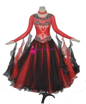 Pramoginiai Konkurenciją Šokių Suknelė Suaugusiųjų Aukštos Kokybės Ilgomis Rankovėmis Raudona Flamenko Šokių Dėvėti Standartinių Sportinių Šokių Suknelės