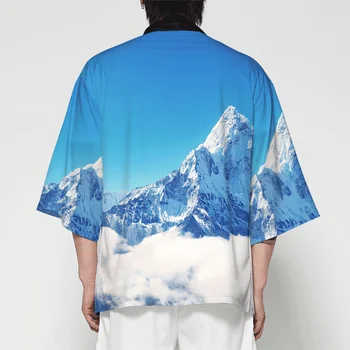 3d Japonų Kimono Megztinis Vyrams Samurajus Kostiumo Kimono Apranga Striukė Vyrai Miško kimono Marškinėliai Streetwear negabaritinių marškinėlius