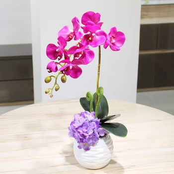 Aukščiausios Kokybės Touch Drugelių orchidėja Vazoninių nustatyti Dirbtinio Hydrangea Šilko gėlės, hiacintas Dirbtinis Mažas bonsai Namų puošybai