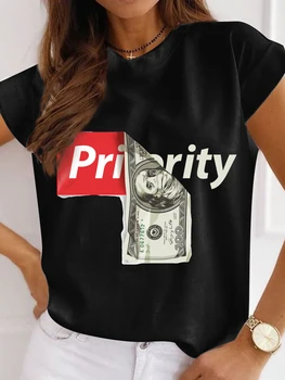 Gotikos T-marškinėliai Moterims Streetwear Juokinga Spausdinti Hip-Hop Trumpas Rankovės Harajuku Prioritetas Pinigų Atspausdintas Juodos spalvos marškinėliai Y2k Marškinėlius