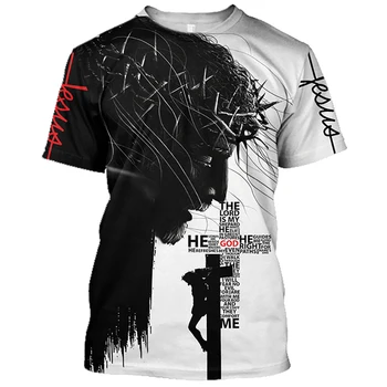 Vasaros Atsitiktinis Streetwear Religinių Jėzus Kristus 3D Atspausdintas vyriški T-Shirt Harajuku Dievas Grafinis vyriški T-Shirt Viršuje Laisvus Drabužius