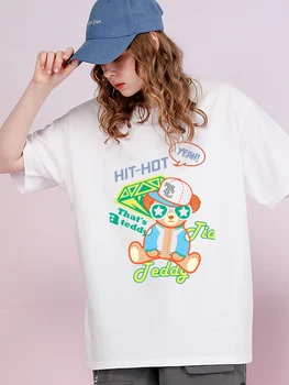 TAI Meškiukas Jeddy Kawaii Karikatūros Marškinėliai Moteriška Vasaros Orui T-Shirt Medvilnės Tees Marškinėliai Mados Negabaritinių Moterų Marškinėliai