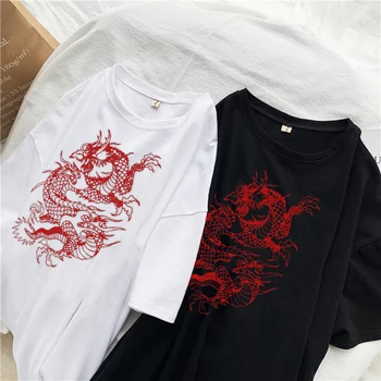 Vyriški T-shirt Harajuku Y2K Gatvės Viršūnes Harajuku Dragon Gotikos Mitas Spausdinti trumpomis Rankovėmis Drabužius Moterų Prarasti Negabaritinių marškinėliai