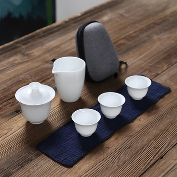 Baltos keramikos arbatinukas gaiwan su 3 puodeliai 4 puodeliai gaiwan arbatos rinkiniai nešiojamų kelionių arbatos rinkiniai drinkware