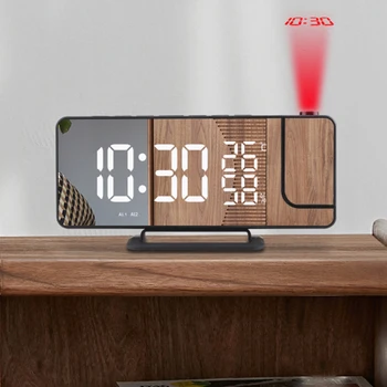 LED Projection Alarm Clock Protingas, Skaitmeninis Displėjus, Elektroninis Staliniai Laikrodžiai su FM Radijo Metu, Pilna Veidrodis Dual žadintuvai
