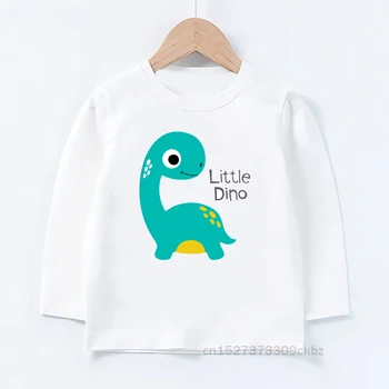Vaikai Marškinėliai Mielas Mažai Dinozaurų Spausdinti Vasaros Marškinėliai Ilgomis Rankovėmis Baltos Spalvos Marškinėlius Baby Girl/Boy Kawaii Viršuje Tees 2021