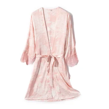 Moterų Sleepwear 2021 Naujas Kimono Chalatas Suknelė Spausdinti Gėlių Nightdress Satino Ištaigingas Dėvėti Intymus Apatinis Trikotažas Atsitiktinis Namų Drabužiai
