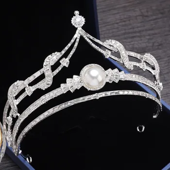 UODCM Baroko Naujas Prabangus Crystal Pearl ' Bridal Crown Rožančiai Sidabro Spalvos Diadem Rožančiai Moterų Nuotaka Vestuvių Plaukų Aksesuarai