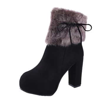 Aukšti kulniukai sniego batai moterims oda platforma pliušinis ponios žiemos batai šilti kailiniai batai moterims 2022 NW4046