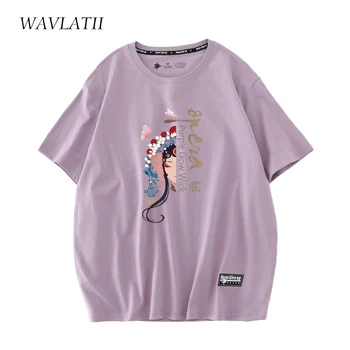 WAVLATII Naujas 2023 210g/m2 Medvilnės T Marškinėliai Moterims Violetinė Vasaros Moterų Tees Lady Pink Operos Modelis trumpomis Rankovėmis Viršūnes WT2302