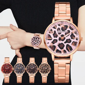 Prabangūs moteriški laikrodžiai, Firminiai žiūrėti Leopard Surinkite Aukso Plieno diržas, 2vnt nustatyti Kvarcas Laikrodžio apyrankė Mados Dovanos Sporto Laikrodis Naujas