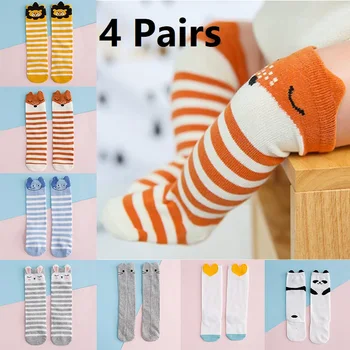 4 Poros Naujagimiui Kojinės mergina medvilnės kojinės kūdikiui berniukas animacinių filmų viduryje, vamzdžių kojinės prarasti burną kojinės kūdikiui kojų šildytuvus