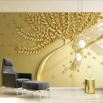 Custom papel DE parede 3d,Aukso įspausti medžio freskos už restoranas, miegamojo sofa-lova, KTV, TV foną tapetai sienų apdaila