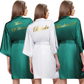 Green Satino Chalatas Moterims Trumpas Nuotaka Bridesmaid, Chalatai Rose Gold Kambariniai Chalatai Vestuvinius Drabužius Vestuves Sleepwear Chalatas
