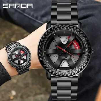 Vyrai Ratlankio Stebulės Kvarcinis Laikrodis Užsakymą Dizaino Automobilio Ratlankio Sporto laikrodis atsparus Vandeniui Kūrybos 3D Spausdinimo Varantys Vyrų Laikrodis Relogio