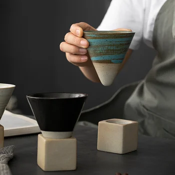 Kūrybos Japonijos Piltuvą Kavos Puodelį, Keramikos Nespresso Puodeliai Rankomis Dažyti Derliaus Arbatos Puodelio Akmens Keramikos Su Pagrindu, Kūgio Formos Puodelio Vandens