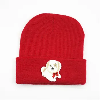 2020 medvilnės Garbanotas Bichon siuvinėjimo Tirštėti megzti skrybėlę žiemą šiltą kepurę Skullies bžūp beanie skrybėlių vyrų ir moterų 270