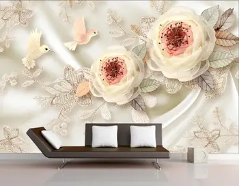 Užsakymą tapetai silk flower paukščių nėrinių 3d stereo TV fono sienos audinys gėlių kambarį, miegamąjį fone 3d tapetai