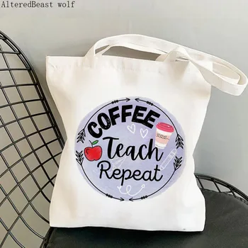 Mokytojas prekių Shopper bag Kavos Išmokyti Kartoti Spausdinti Maišelį Harajuku Pirkinių Drobė Maišelis mergina Nešti Peties Lady dovanų Maišelis