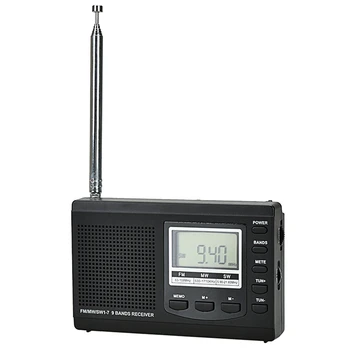 Nešiojamų Mini Radijo FM/MW/SW Imtuvas, Skaitmeninis Laikrodis-Žadintuvas, FM Radijo Imtuvas(Juoda)
