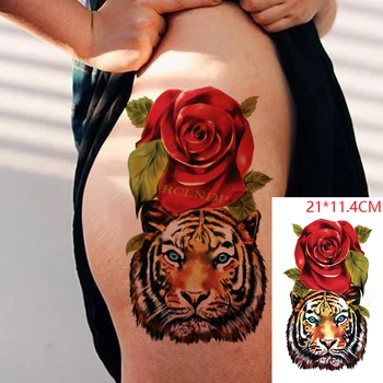 Atsparus vandeniui Laikina Tatuiruotė Lipdukai Raudona Rožė, Tigras Gyvūnų Gėlių Padirbtų Tatto 