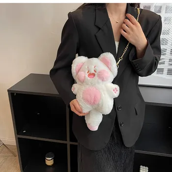 Cute girl pliušinis lėlės pečių maišą 2022 moterų grandinės crossbody maišą kačių mobiliojo telefono krepšys