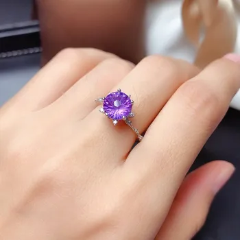 Sidabro Padengtą Turas Cabochon Gamtos Violetinė Amethysts Kristalų keičiamo dydžio Piršto Žiedą, Moterims, Papuošalai