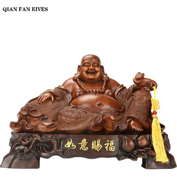 Derva Kinijos statula Dievo Turtų laughing Buddha，Šiuolaikinio Meno Ranka Raižyti Budos Statula，Namų dekoro priedai statula