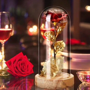 Grožio Ir Žvėrys Rose LED Šviesos Dirbtinės Gėlės Stiklo Kupolas Rožių Žiedų LED Šviesos Kalėdos, Motinos Diena, Valentino Dovana