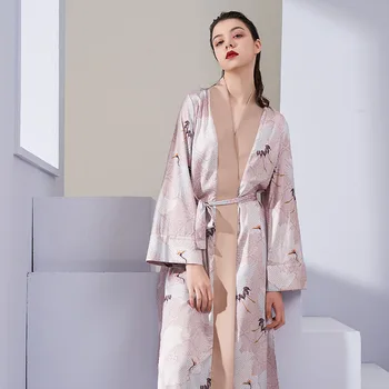 S008 Pavasario pižama ponios ilgomis rankovėmis vėjo krano rūbeliai plonas homewear sleepwear