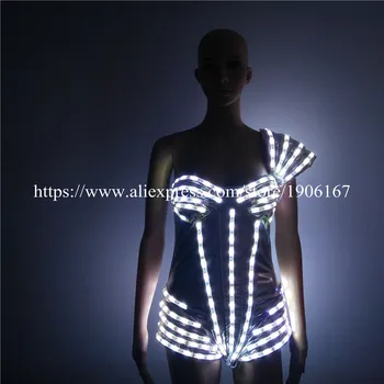Spalvinga LED Šviesos Seksualus Šalis Suknelė lemputės Mirksi Sportinių Kostiumų Šokių Drabužiai Moterims, Led Šviesos Drabužiai